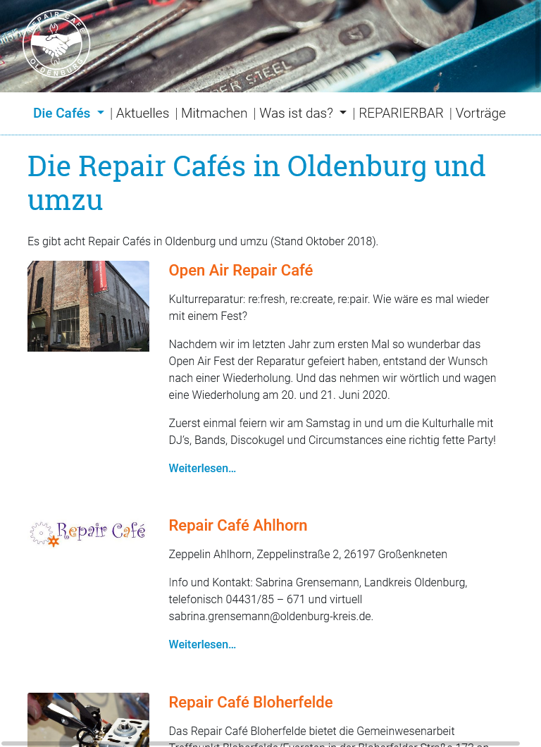 repaircafeoldenburg.org Ansicht Tablet